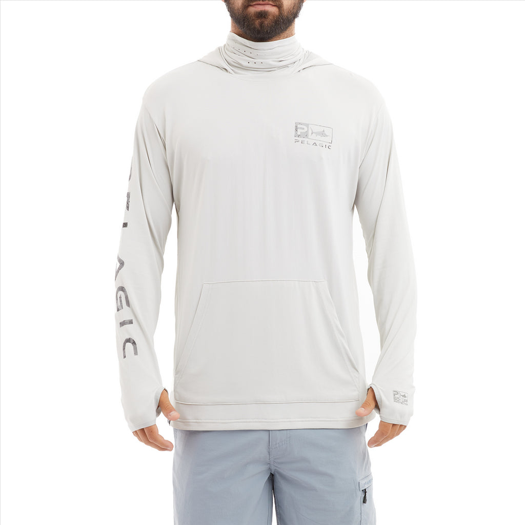 Pelagic Defcon Hooded Fishing Shirt with mask - Open Seas light grey