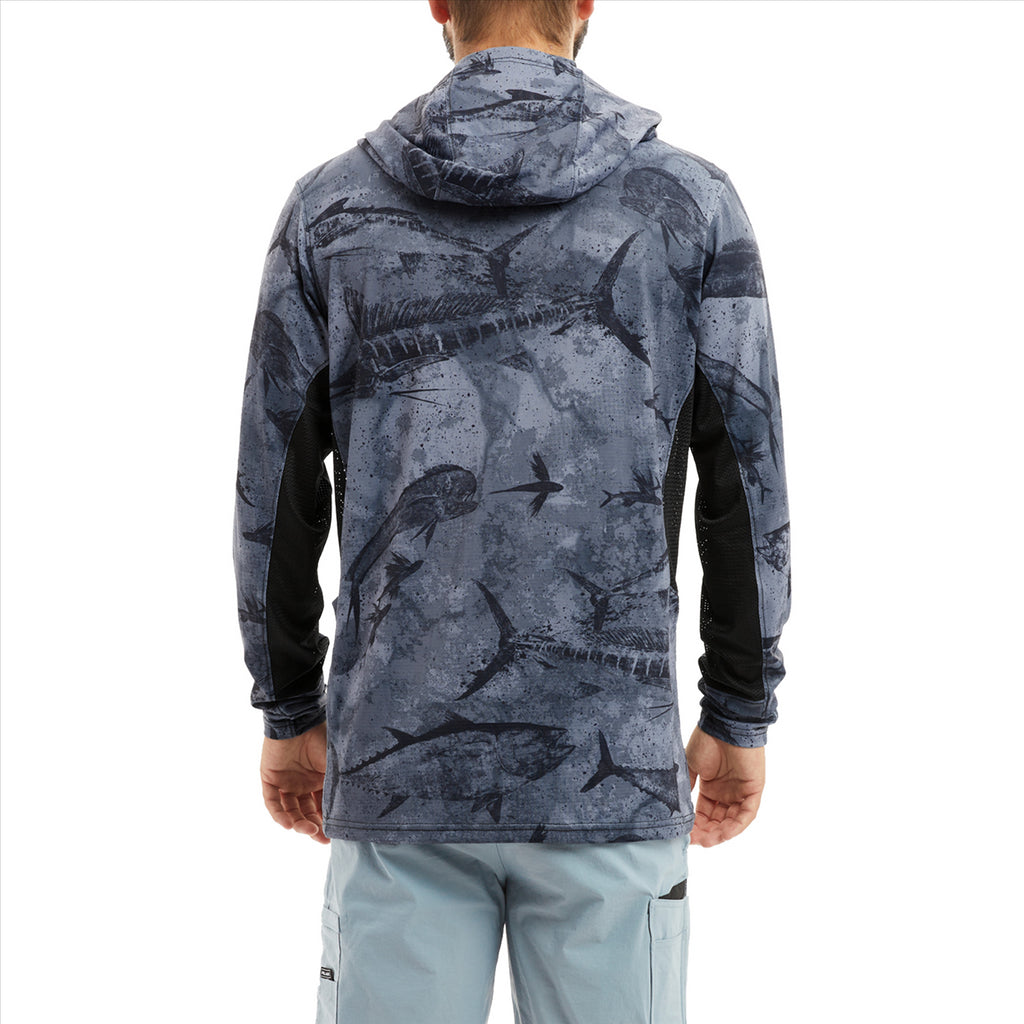 Pelagic Exo-Tech Hooded Fishing Shirt - Open Seas Camo Black