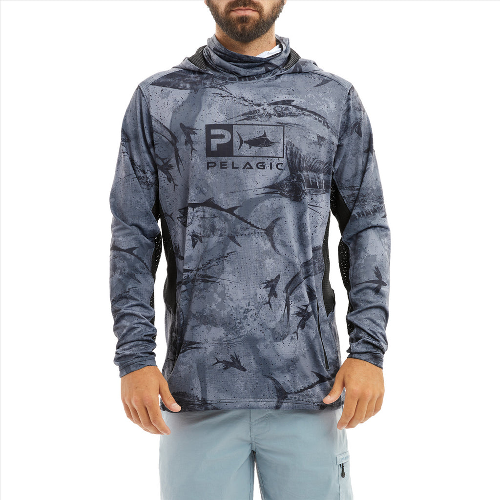 Pelagic Exo-Tech Hooded Fishing Shirt - Open Seas Camo Black