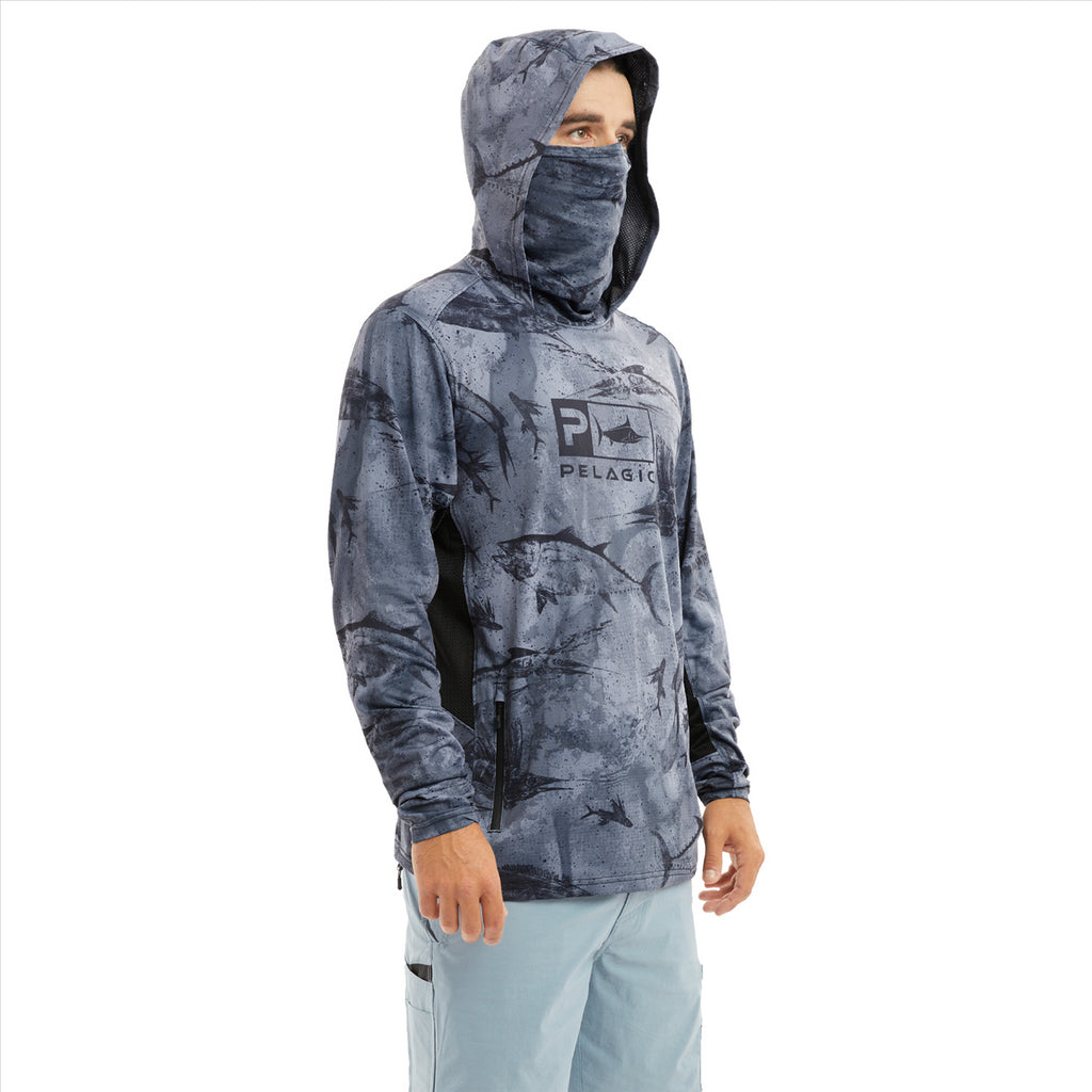 Pelagic Exo-Tech Hooded Fishing Shirt - Open Seas Camo Black