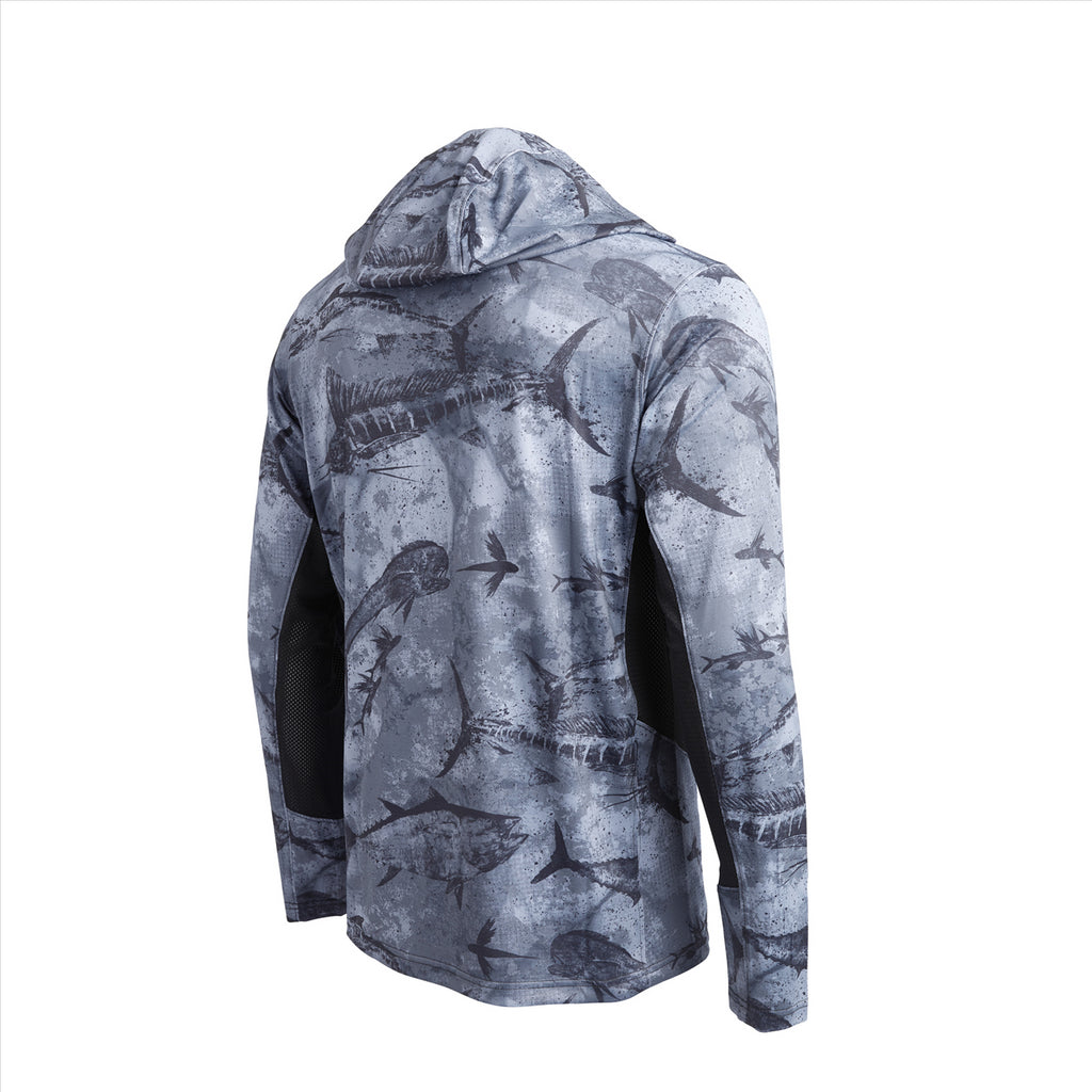Pelagic Exo-Tech Hooded Fishing Shirt - Open Seas Camo Black