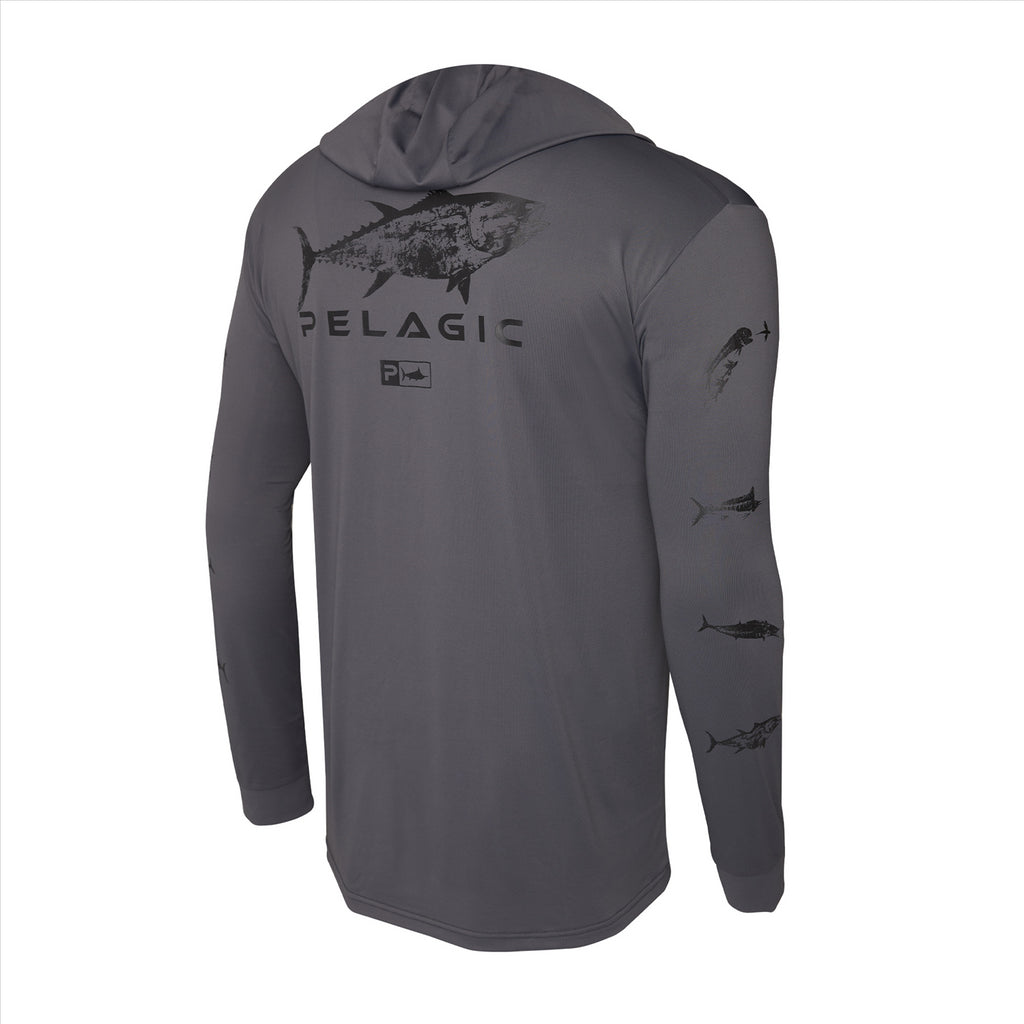 Pelagic AquaTek Gyotaku Hooded Fishing Shirt - Graphite