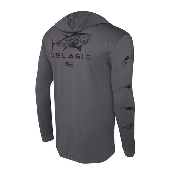 Pelagic Gear AquaTek Gyotaku Hooded Fishing Shirt, Graphite