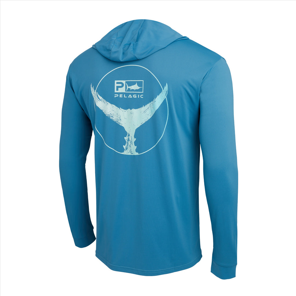 Pelagic Gear AquaTek Tails Up Hooded Fishing Shirt - Ocean