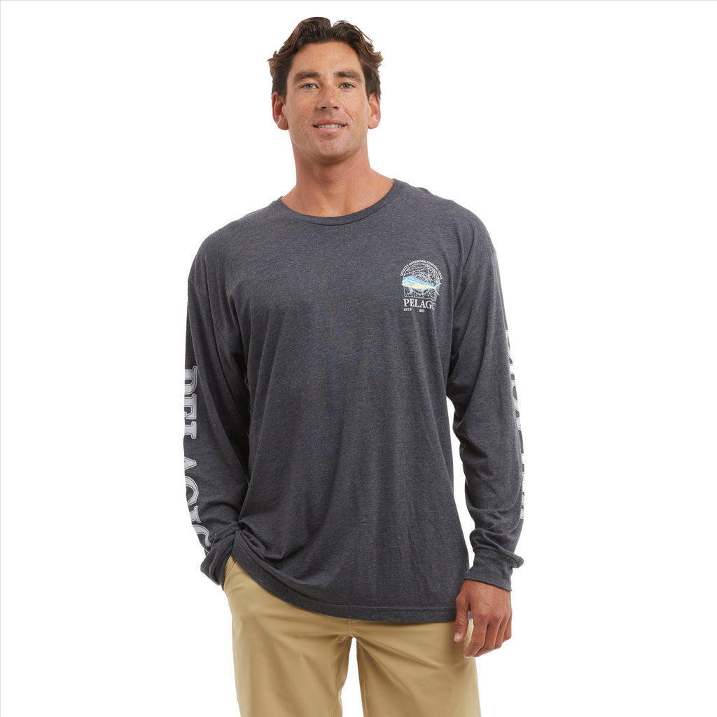 Pelagic Mapped Mahi Long Sleeve T-Shirt - Heather Charcoal