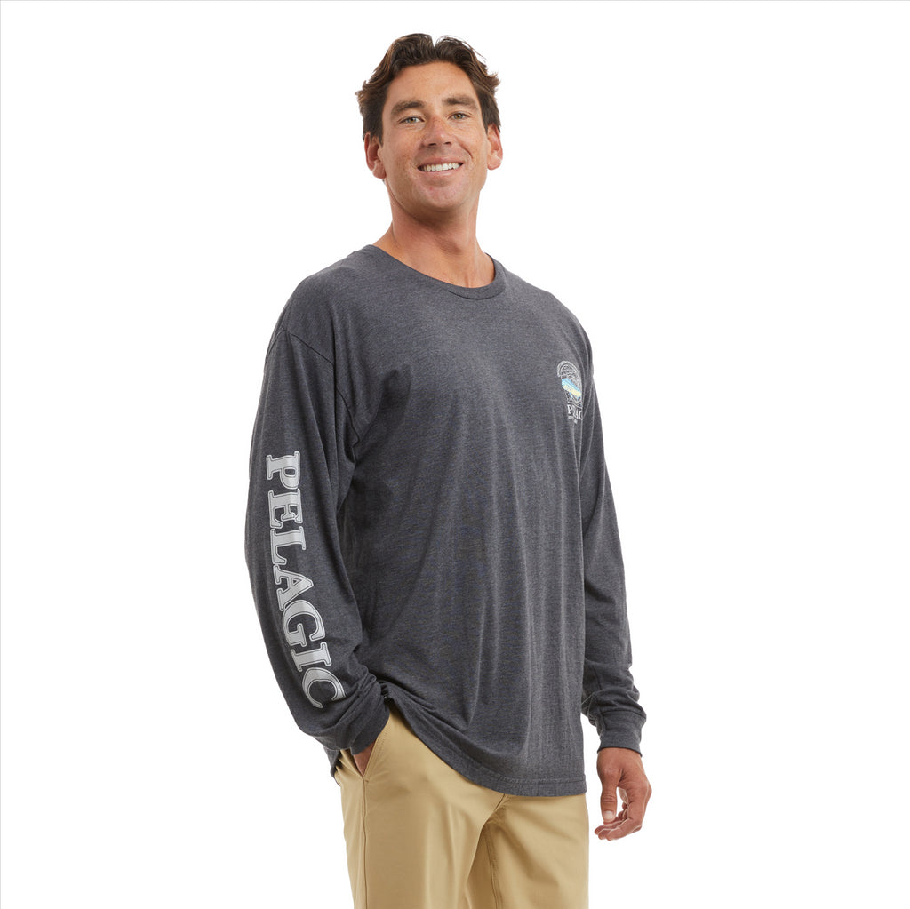 Pelagic Mapped Mahi Long Sleeve T-Shirt - Heather Charcoal