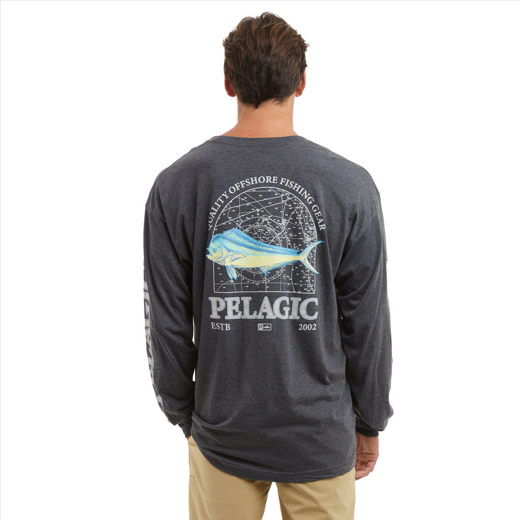 Pelagic Mapped Mahi Long Sleeve T-Shirt - Heather Charcoal