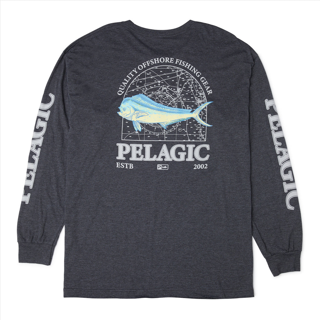 Pelagic Mapped Mahi Long Sleeve T-Shirt - Heather Charcoal