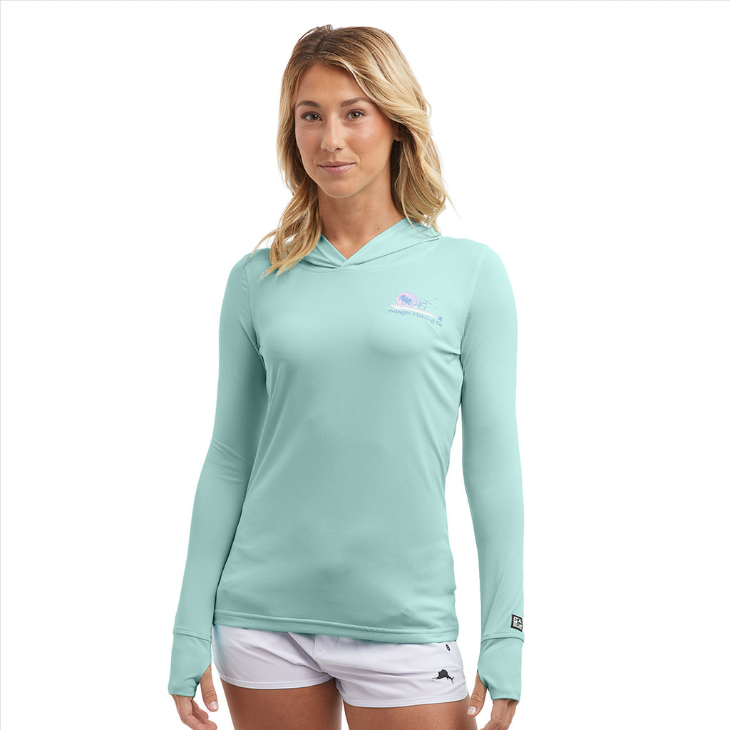 Pelagic Women's AquaTek Hooded Fishing Shirt Evening Fade - Tropical Aqua