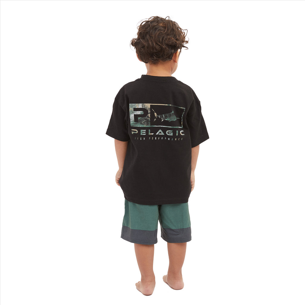 Pelagic Kids Icon Tee Open Seas Camo Black