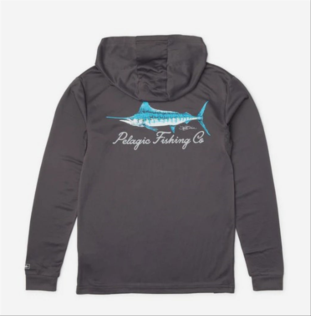 Pelagic Youth Aquatek Goione Marlin Hooded Fishing Shirt - Graphite