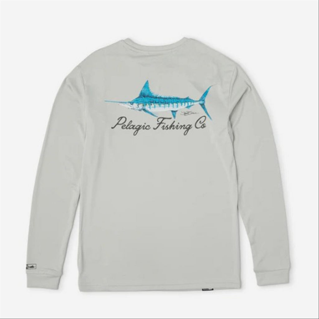 Pelagic Youth Aquatek Goione Marlin Fishing Shirt - Light Grey