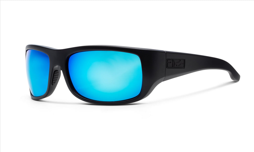 Pelagic Gear Fish Hook Sunglasses, Matte Black, Blue Mirror