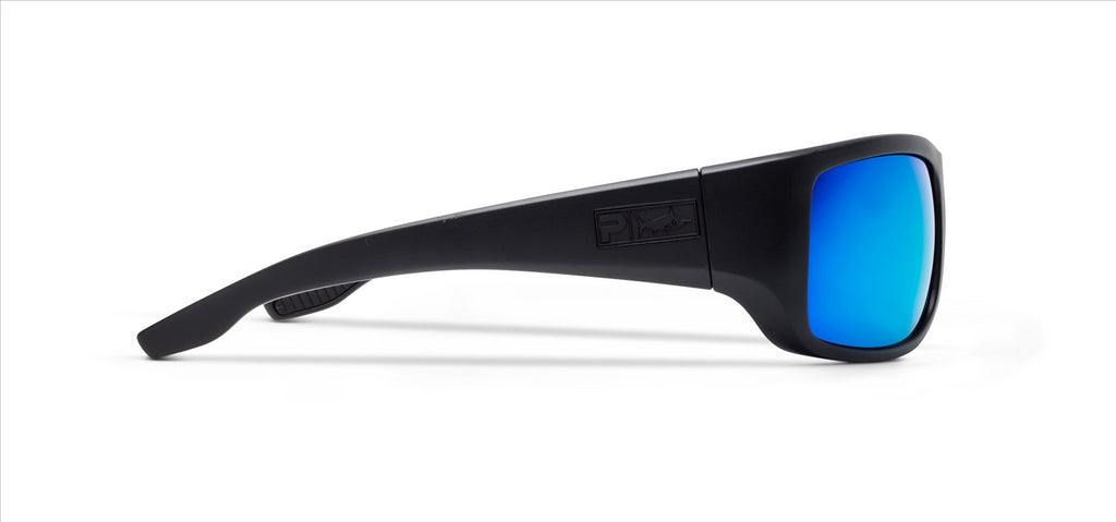 Pelagic Gear Fish Hook Sunglasses, Matte Black, Blue Mirror