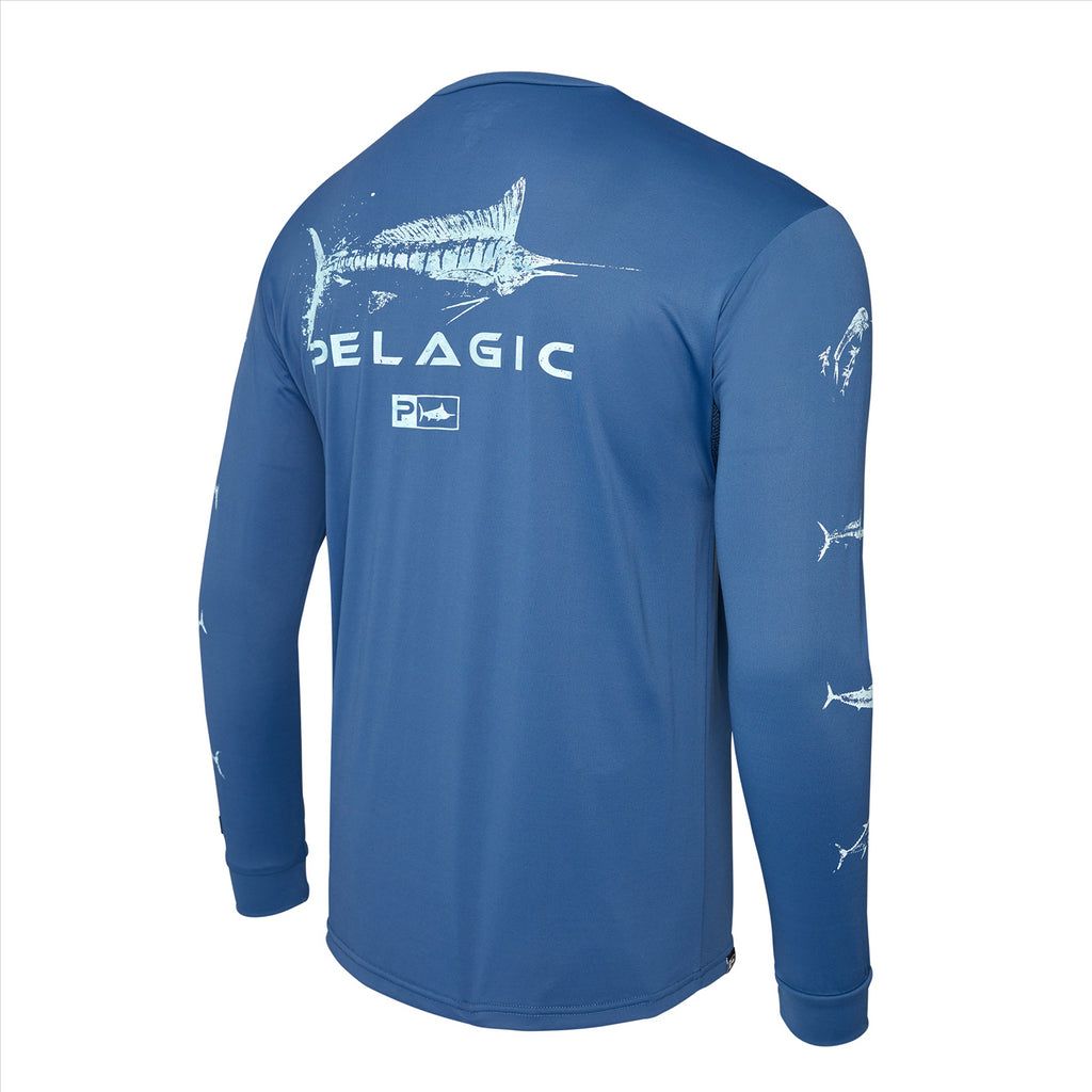 Pelagic Aquatek Gyotaku Fishing Shirt - Smokey Blue