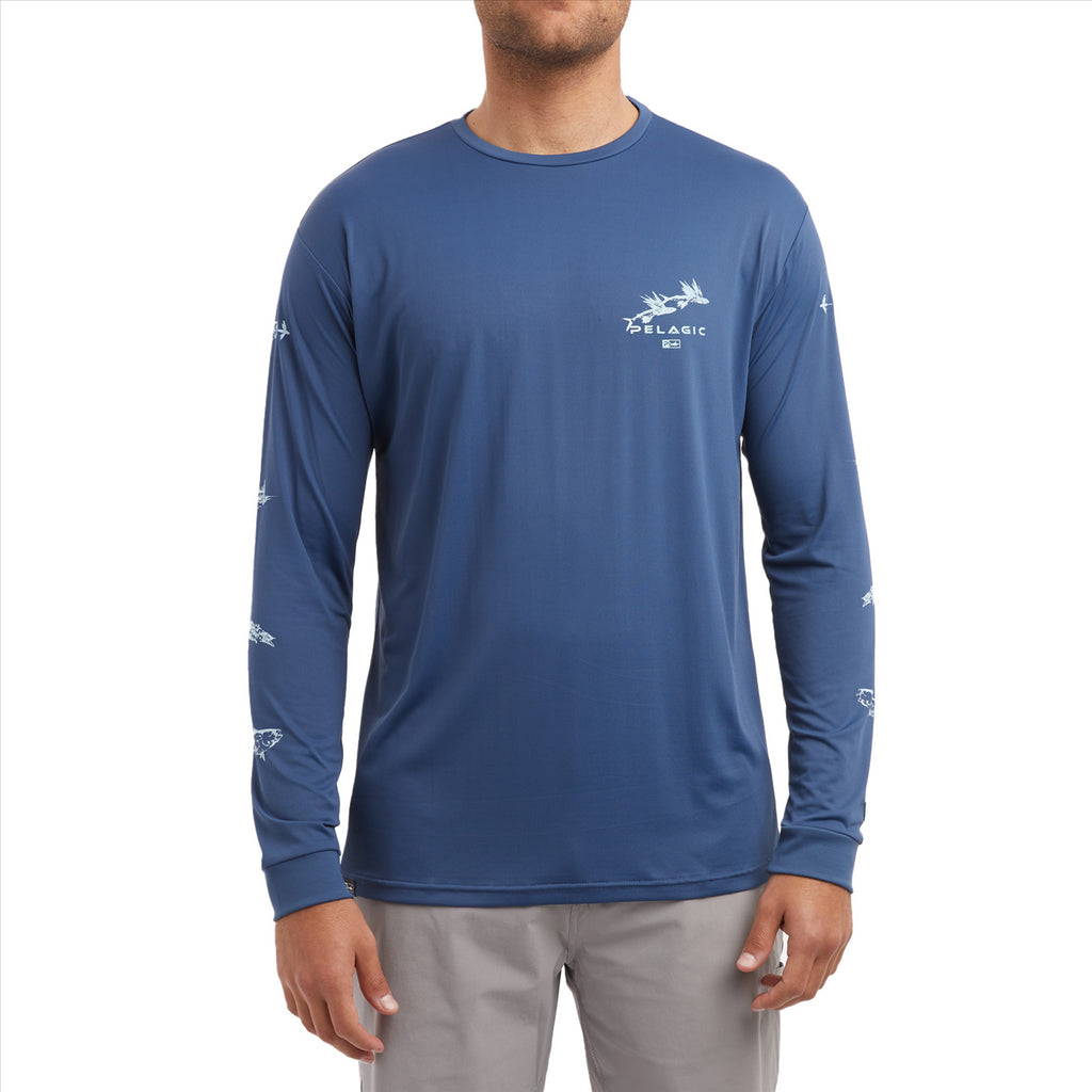 Pelagic Aquatek Gyotaku Fishing Shirt - Smokey Blue