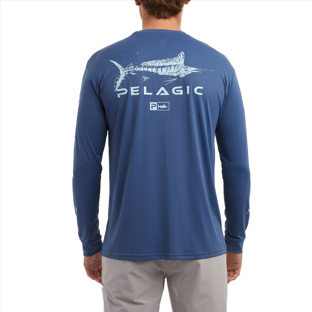 Pelagic Aquatek Gyotaku Fishing Shirt - Smokey Blue