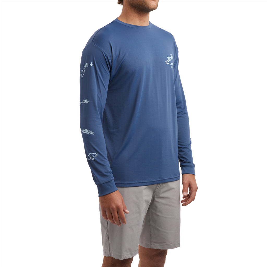 Pelagic Aquatek Gyotaku Fishing Shirt - Smokey Blue