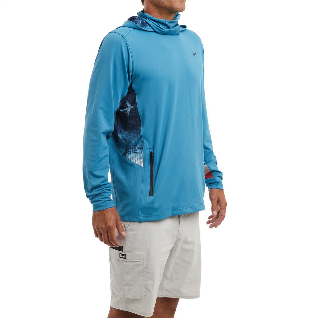 Pelagic Exo-Tech Gyotaku Fade Hooded Fishing Shirt