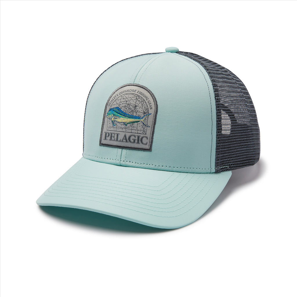 Pelagic Mapped Mahi Performance Trucker Cap - Turquoise