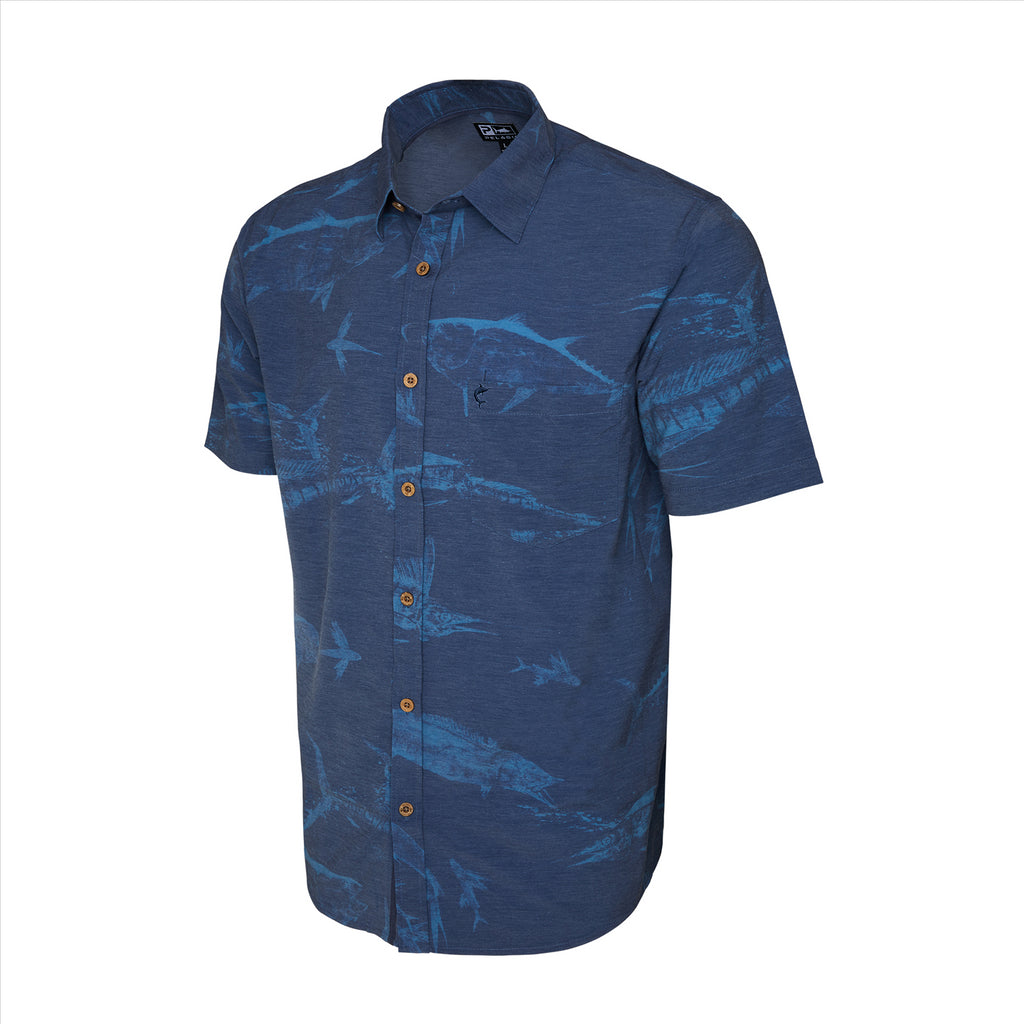 Pelagic The Topshot Button Up T-Shirt - Gyotaku Navy