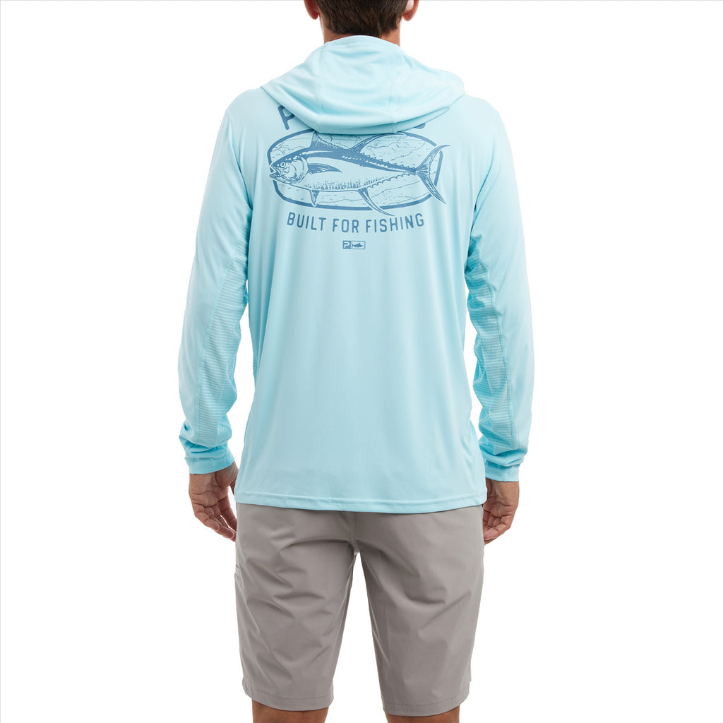 Pelagic Vaportek Map Fish Hooded Fishing Shirt - Tahiti Blue