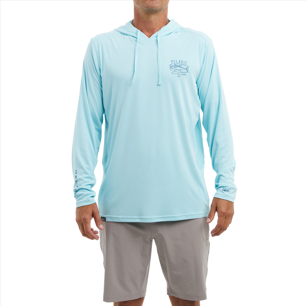 Pelagic Vaportek Map Fish Hooded Fishing Shirt - Tahiti Blue