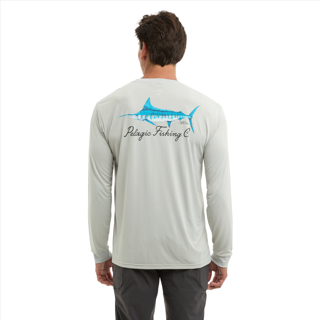 Pelagic Aquatek Goione Marlin Fishing Shirt - Light Grey