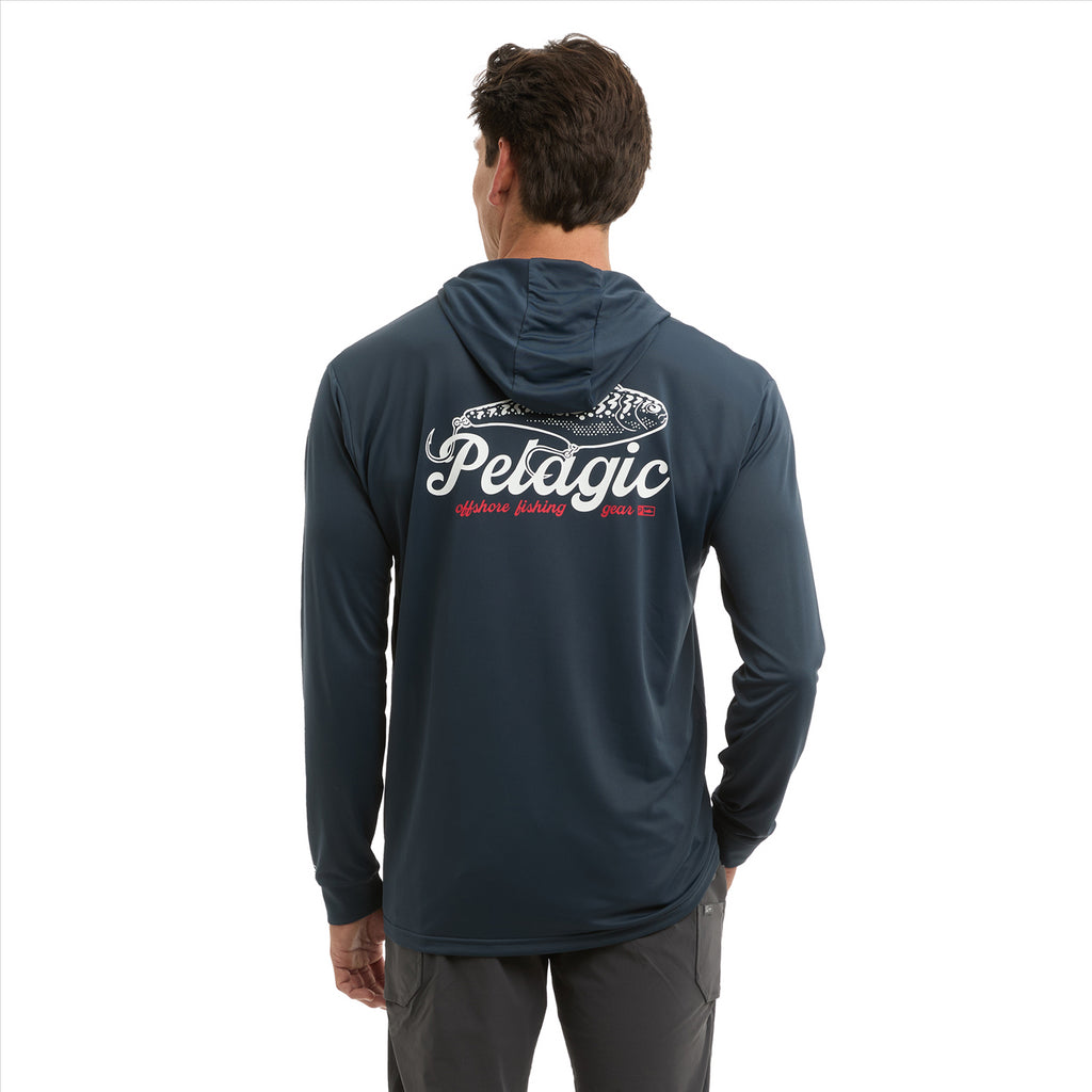 Pelagic Aquatek Hook Em Hooded Fishing Shirt - Dark Navy