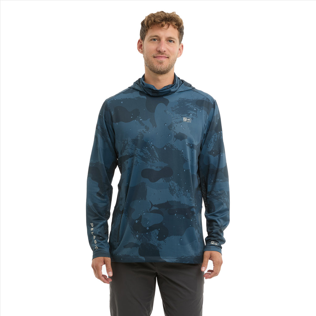 Pelagic Exo-Tech Hooded Fishing Shirt - Brush Camo Dark Navy