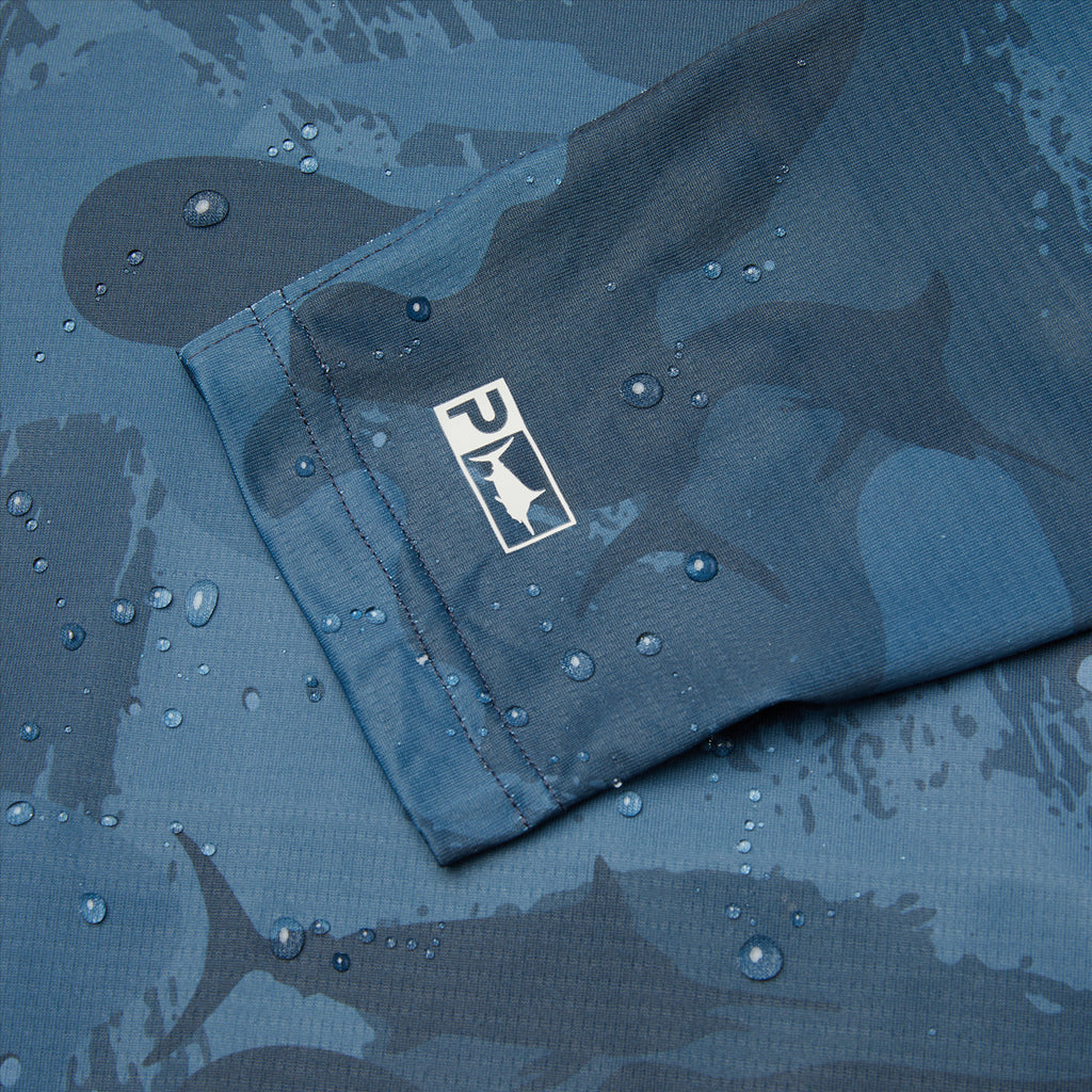 Pelagic Exo-Tech Hooded Fishing Shirt - Brush Camo Dark Navy