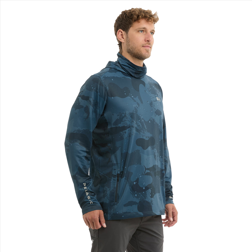 Pelagic Exo-Tech Hooded Fishing Shirt - Brush Camo Dark Navy