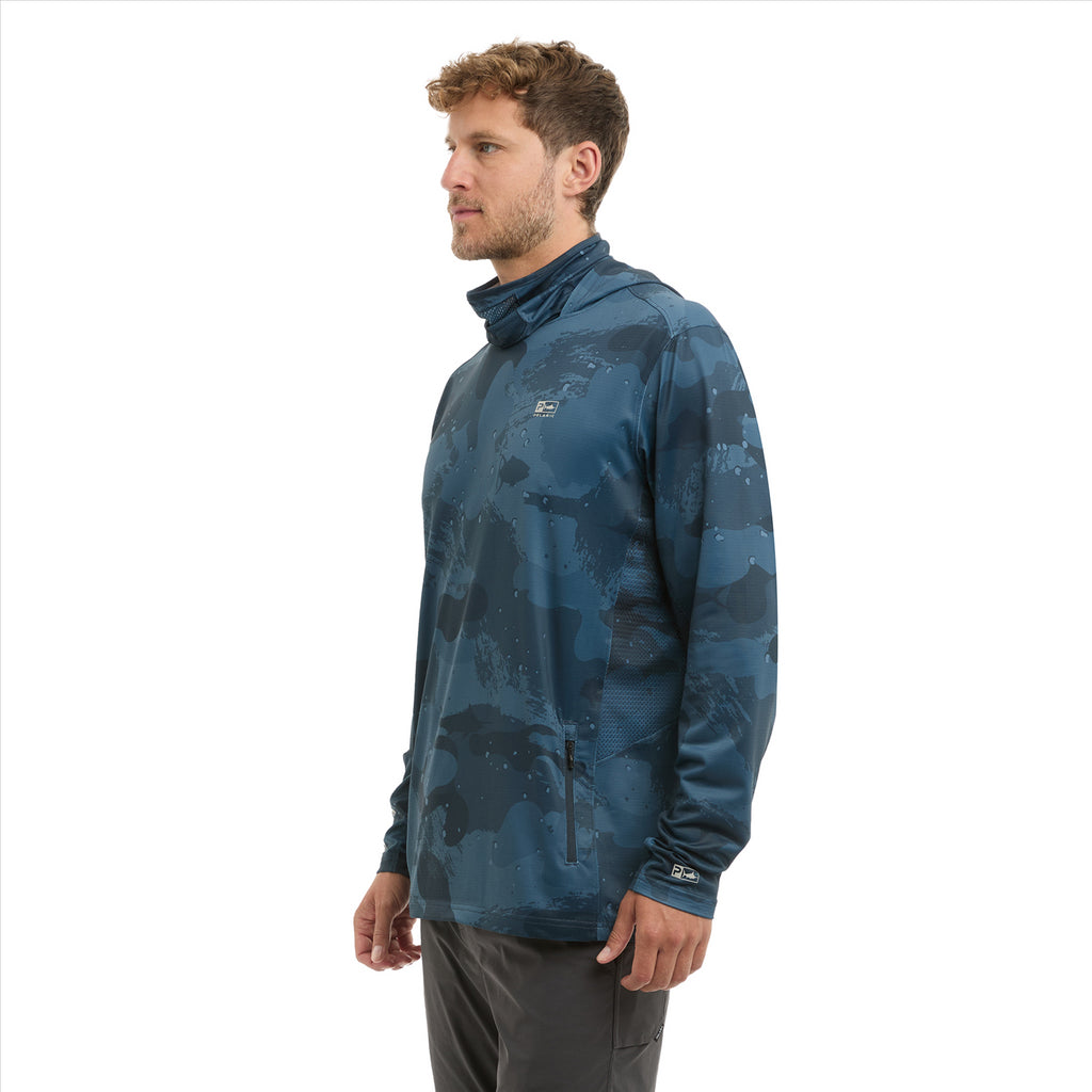 Pelagic Exo-Tech Hooded Fishing Shirt - Brush Camo Dark Navy
