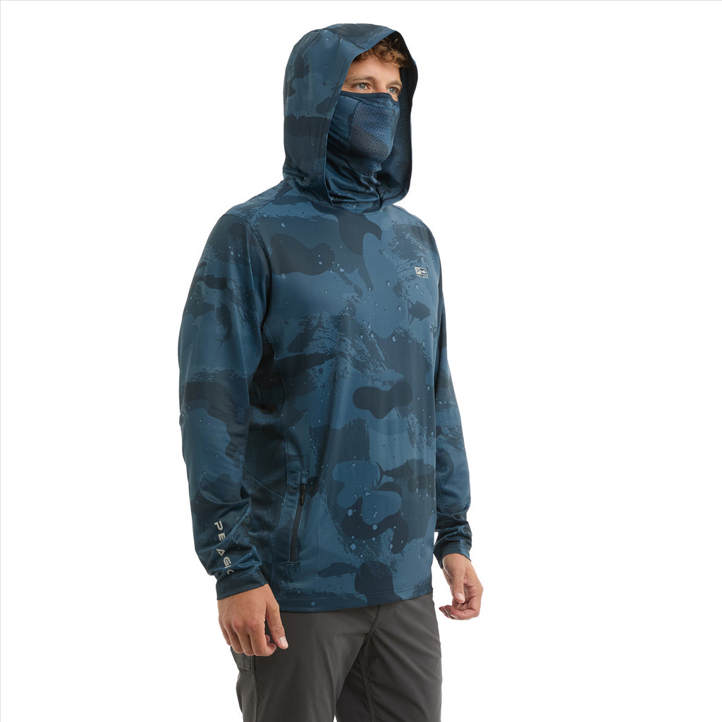 Pelagic Exo-Tech Hooded Fishing Shirt - Brush Camo Dark Navy