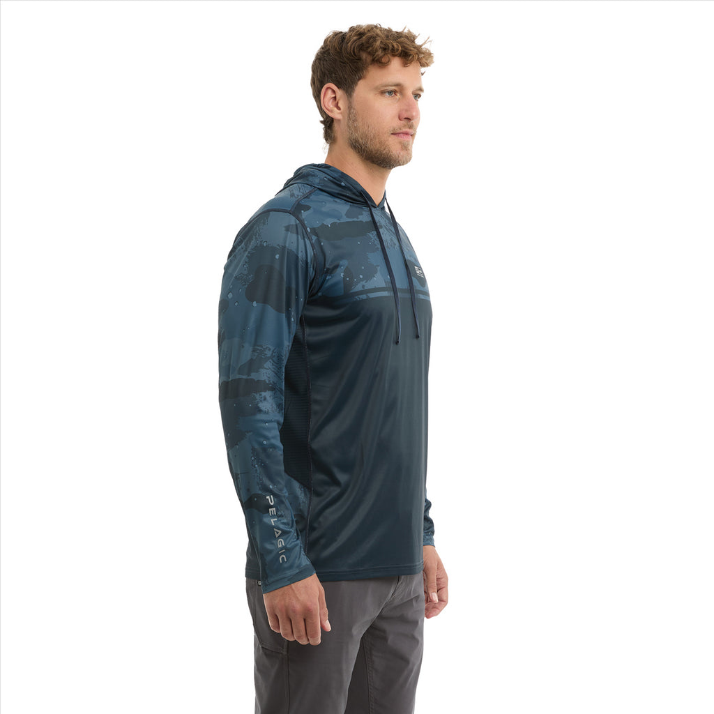 Pelagic Vaportek Hooded Fishing Shirt - Brush Camo Dark Navy