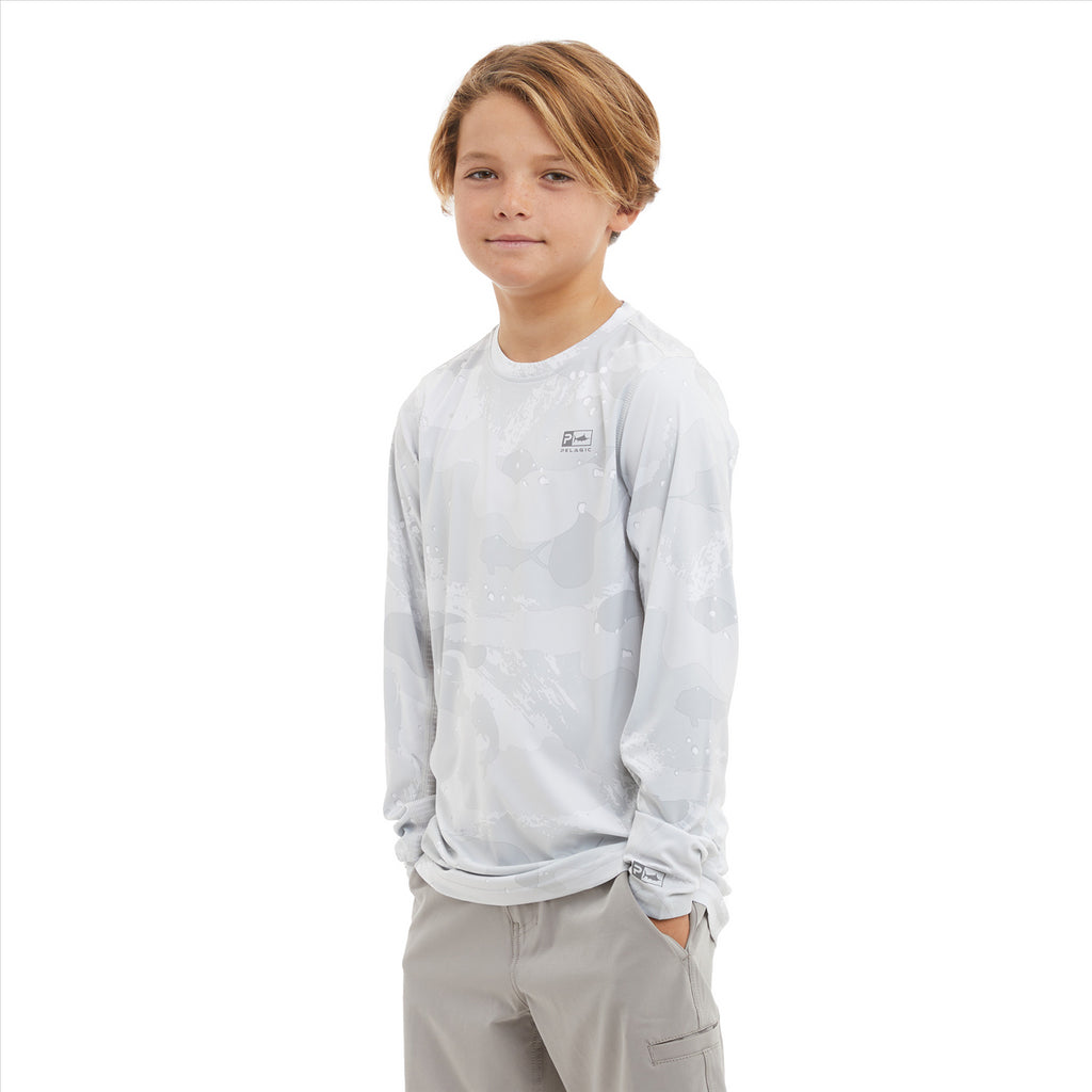 Pelagic Youth Vaportek Brush Camo Fishing Shirt - Light Grey