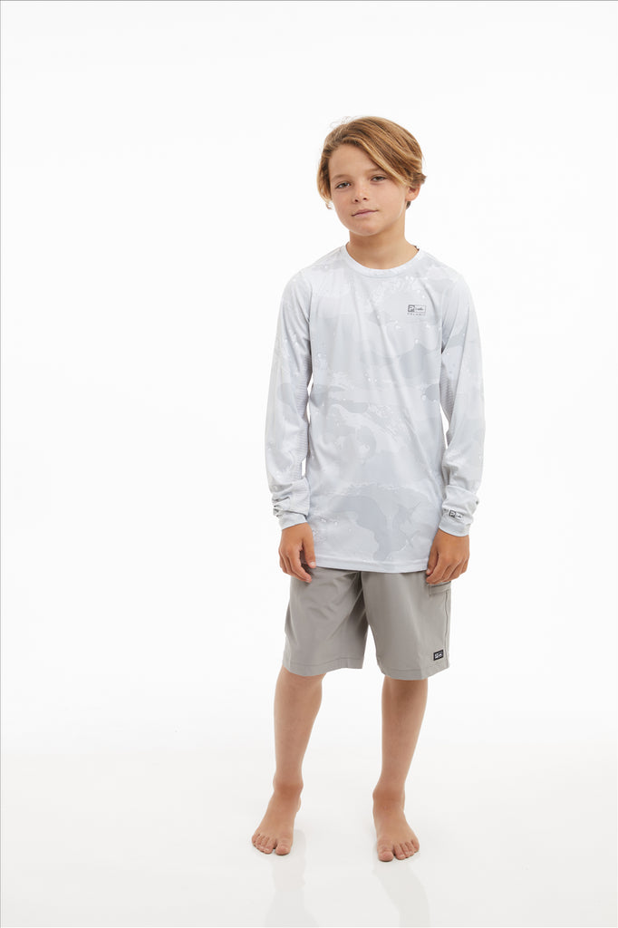 Pelagic Youth Vaportek Brush Camo Fishing Shirt - Light Grey
