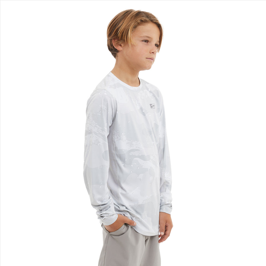 Pelagic Youth Vaportek Brush Camo Fishing Shirt - Light Grey