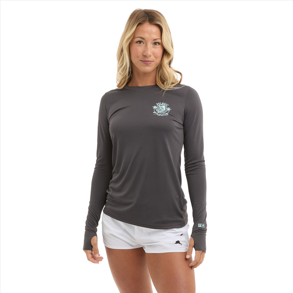 Pelagic Ws Aquatek Twin Palms Fishing Shirt - Graphite