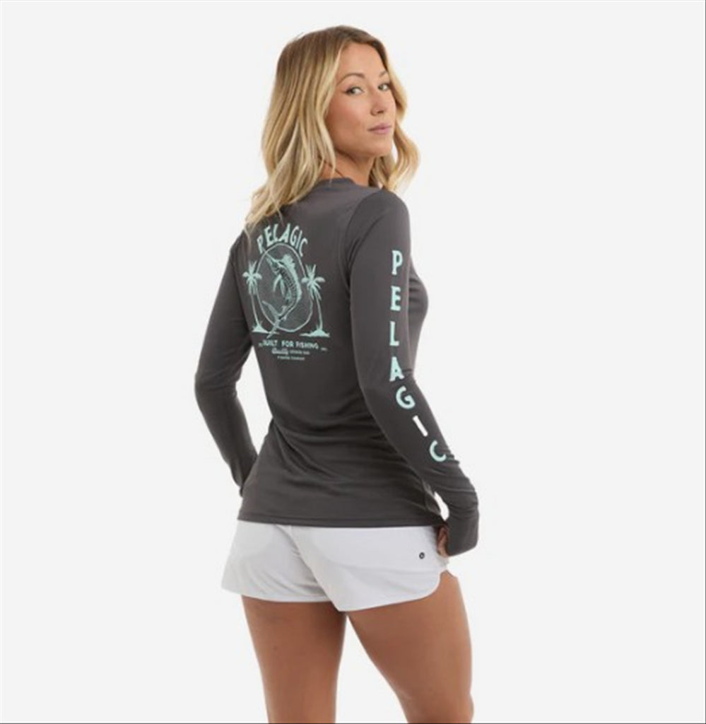Pelagic Ws Aquatek Twin Palms Fishing Shirt - Graphite