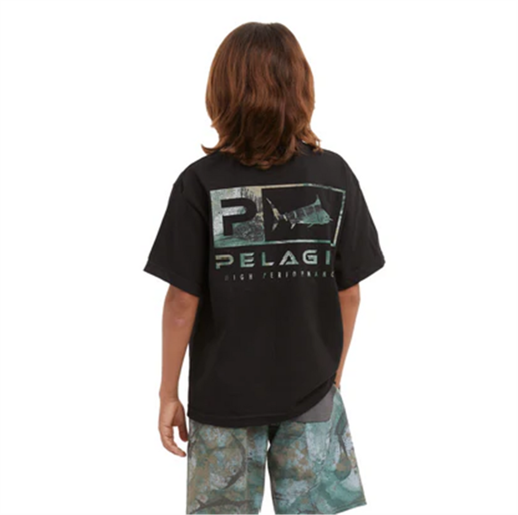 Pelagic Youth Tee Icon Open Seas Camo Black